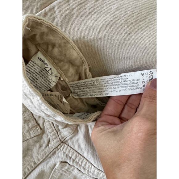 Zara Wide Leg High Rise Raw Hem Denim Jeans Bone Tan Size 0 - Picture 10 of 11